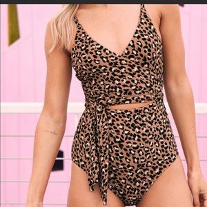 Aerie leopard wrap one piece swimsuit